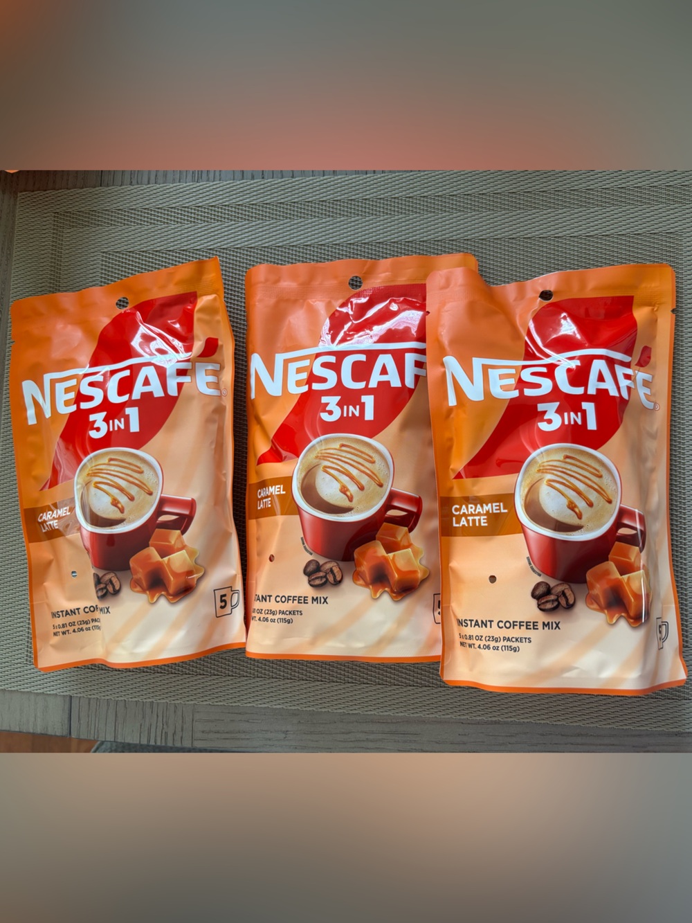 NESCAFE 3 IN 1CARAMEL LATTE INSTANT COFFEE MIX. 3  PACKETS